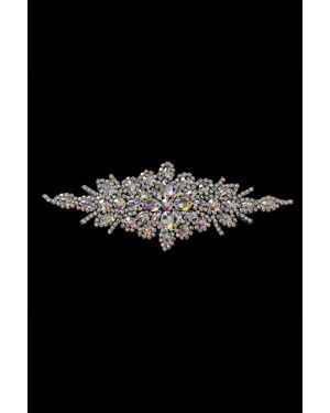 Neel Blue Diamante Motif, Rhinestone Patch, Crystal Applique, 24 X 8.5Cm - Black
