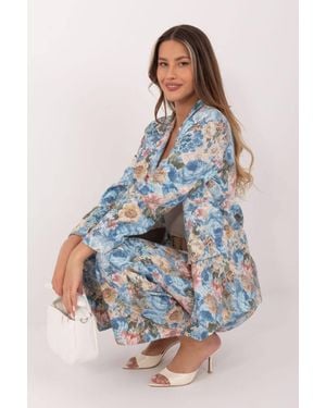 Love Lace Floral High Waisted Elegant Wide Leg Trousers - Blue