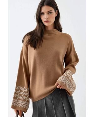 My Fashion Crew Neck Jacquard Knit Jumper - Brown