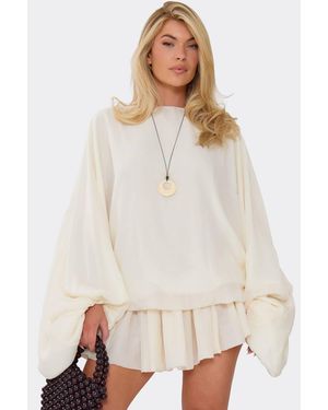 EGO Long Sleeve Chiffon Mini Dress - Natural