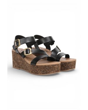 Infinity Leather Blowfish Wedge Strappy Espadrille Heel Sandals - Black
