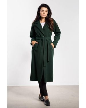 Love Lace Winter Relaxed Elegant Coat With Belt & Pockets - Green