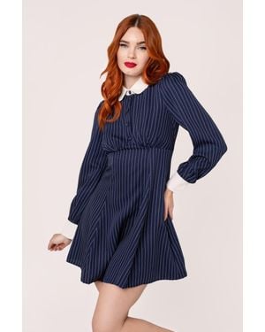 Hell Bunny Costello & Pinstripe Mini Dress - Blue