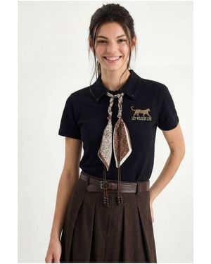 Bianco Lucci Embroidered Text Print Polo Shirt - Black