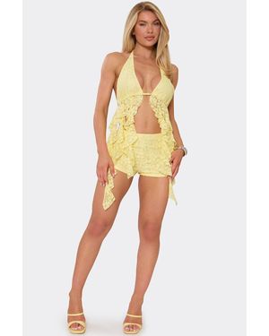 EGO Lace Low Rise Mini Shorts - Yellow