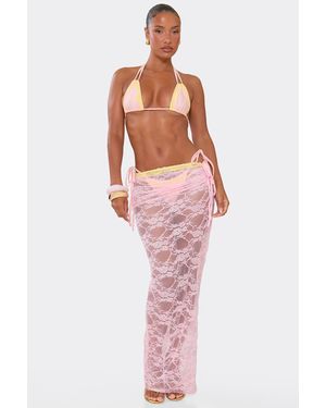 EGO Contrast Trim Lace Maxi Skirt - Pink