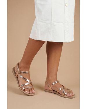 Dorothy Perkins Forestor Faux Leather Snake Print Multi Strap Flat Sandals - Brown