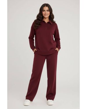 Stylewise Rugby Top & Straight Leg Trouser Co-Ord Set - Red