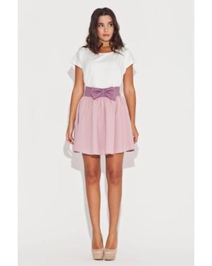 Love Lace Charming Belted Bow Flared Mini Skirt - Pink