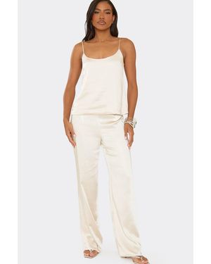 EGO Straight Leg Satin Mid Rise Trousers - White