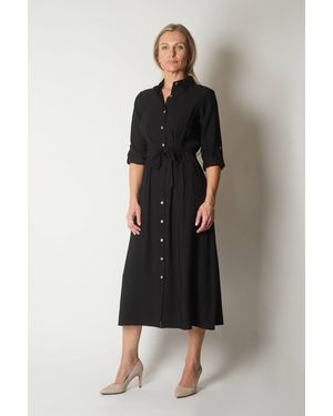 Solo Button-Down Shirt Dress With Waist Tie - Black