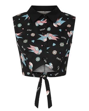 Banned Retro Marilou Swallows Crop Blouse - Black