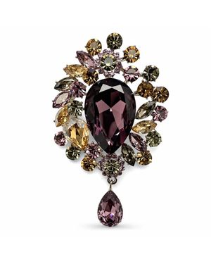 Angel Barocco Vintage Crystal Cluster Drop Brooch - Black