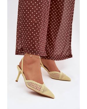 KDMD Woven Heel Sandals With Pointed Toe Slim Stiletto Heel Look - Red