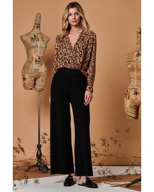 Jolie Moi Vertical Line Knit Flared Trousers - Brown