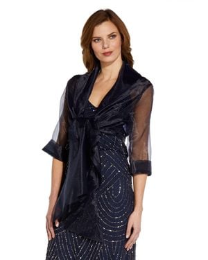 Adrianna Papell Short Sleeve Organza Wrap Jacket - Blue