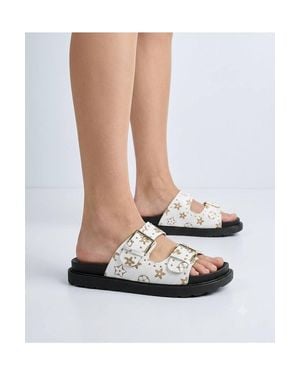 Miss Diva Livonia 2 Strap Buckle Pattern Detail Sliders - White