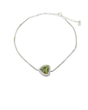 Harfi Peridot August Birthstone Love Heart Charm Sterling Bracelet - Metallic