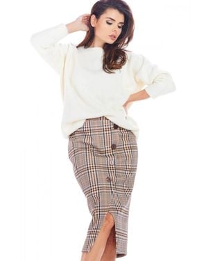 Love Lace Straight Leg Knitted Skirt With Slit - Brown