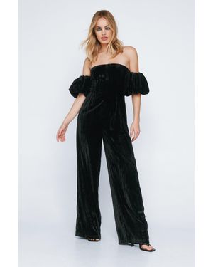 Nasty Gal Velvet Ruched Sleeve Jumpsuit - Blue