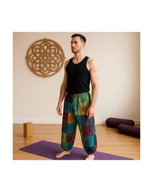 KDMD Nomad Sari Mushroom Trousers Block Print L Xl - Green