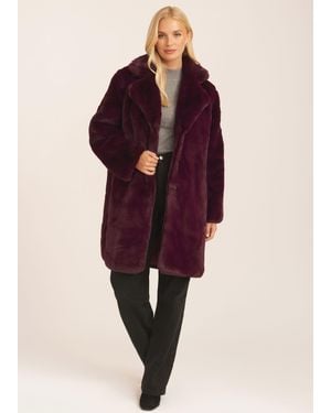 Gini London Faux Fur Lapel Collar Coat - Red
