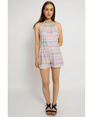 Cutie London Breezy Halter Playsuit Dress With Open Back - Pink