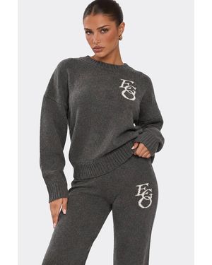 EGO Long Sleeve Graphic Print Knit Jumper - Grey