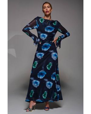 Jolie Moi Long Sleeve Slash Neck Maxi Dress - Blue