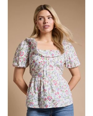 Dorothy Perkins Square Neck Ruffle Peplum Printed Top - Brown