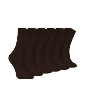 Sock Snob 6 Pairs Plain Cotton Rich Dress Socks - Brown