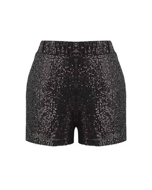 WOVCOR Sequin High-Waist Elasticated Mini Shorts - Grey