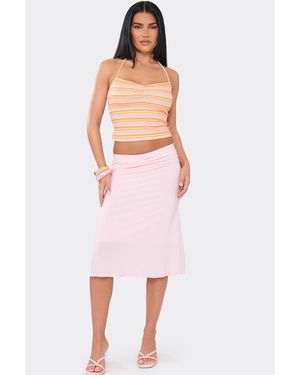 EGO Bow Detail Slinky Low Rise Midi Skirt - Pink