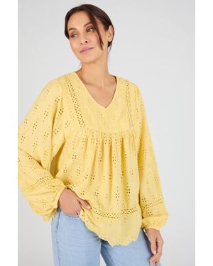 DAMART Broderie Anglais Tunic Blouse - Yellow
