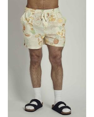 Native Youth Cotton Tropical Print Elasticated Shorts - Natural