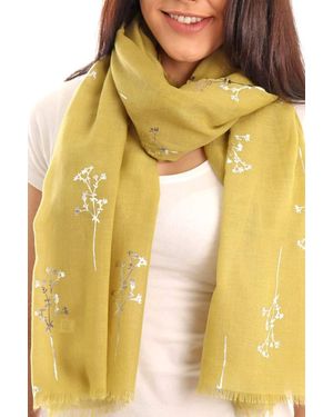 SARTA Foil Floral Sprig Lightweight Scarf - Yellow