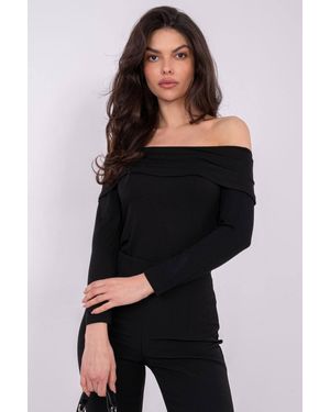 Love Lace Fitted Off-Shoulder Viscose Long Sleeve Blouse - Black