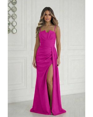 Love Lace Evening Pleated Strappy Bardot Dress - Pink