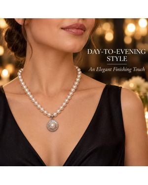 BluCore 8Mm Pearl Necklace With Crystal-Effect Halo Pendant - Black