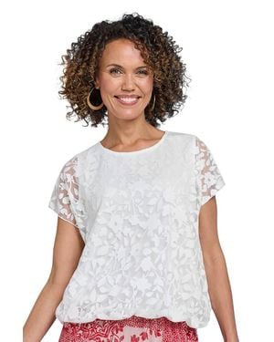 Chums Bubble Hem Burnout Top, Floral Burnout Jersey With Elasticated Hem - White