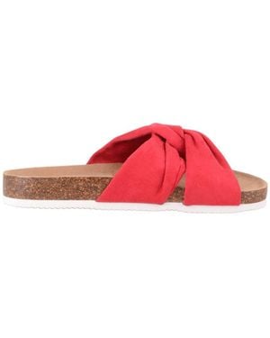 Absolute Footwear Slip On Knotted Crossover Strap Summer Holiday Sandals - Red