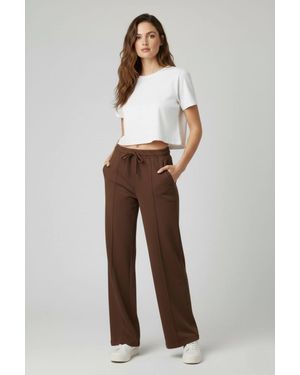 Stylewise Loopback Seam Detail Wide-Leg Joggers - Brown