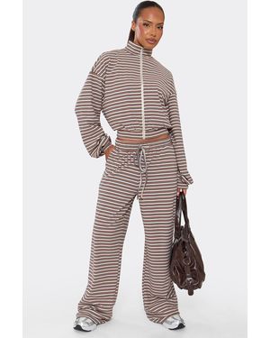 EGO Wide Leg Striped Mid Rise Joggers - Brown
