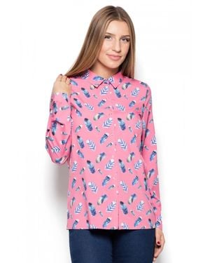 Love Lace Long Sleeve Feather Knit Shirt With Press Studs - Pink