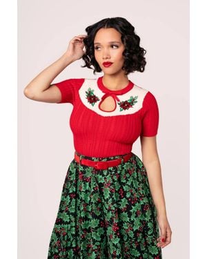 Hell Bunny Poinsettia Semi Fitted Embroidered Top