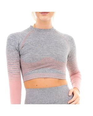 Smart Living Flexible & Stylish Gradient Long Sleeve Crop Top - Grey