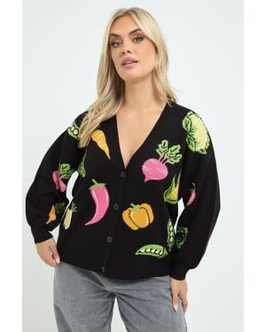 Yours Vegetable Knitted Cardigan - Black