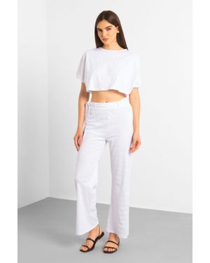 Enorsia Wide Trouser & Crop Blouson Sleeve Top Set - White
