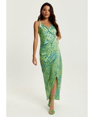 Liquorish Animal Print Maxi Wrap Dress - Green