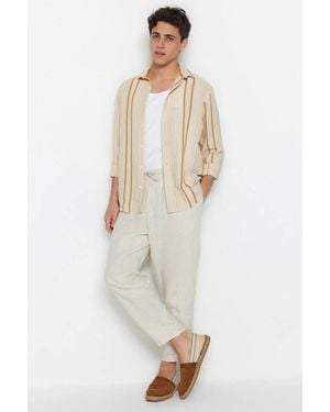 WOVCOR Regular Fit Textured Linen Striped Shirt - White
